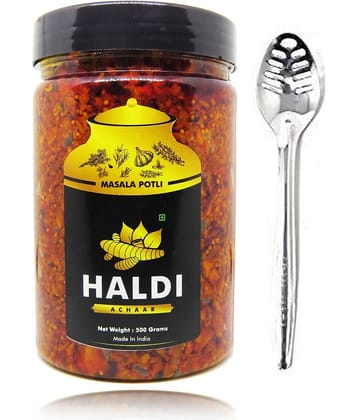 Masala Potli Homemade Rajasthani Baarik Katti Masala Haldi Achaar & Spoon | Chopped Turmeric Pickle Pickle 500 g
