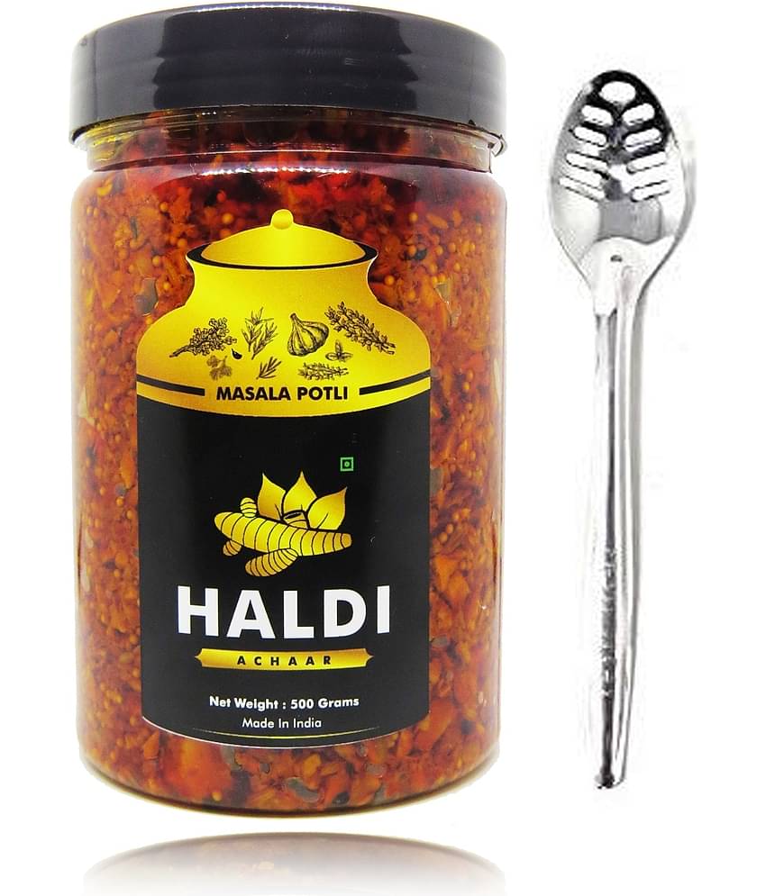 Masala Potli Homemade Rajasthani Baarik Katti Masala Haldi Achaar & Spoon | Chopped Turmeric Pickle Pickle 500 g