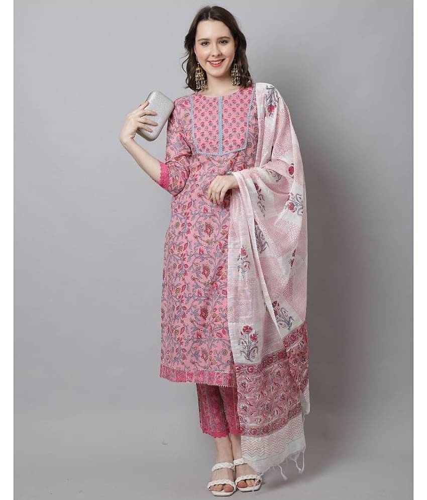 Rajnandini Cotton Printed Kurti With Pants Women's Stitched Salwar Suit - Pink ( Pack of 1 )