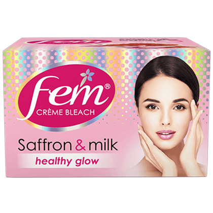 Fem Creme Bleach - Saffron & Milk, Healthy Glow, No Added Silicones, No Added Parabens, 64 G