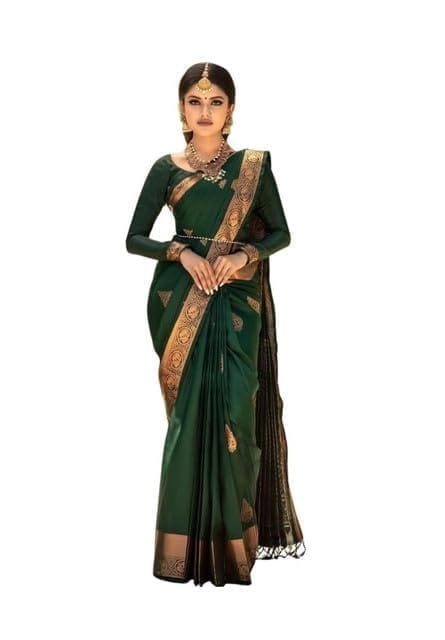 Women's Soft Lichi Silk Printed Saree With Unstitched Blouse 5.5Mtr (Green)-PID63594