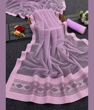 VEERAIVA Net Embroidered Saree With Unstitched Blouse Piece ( Purple )