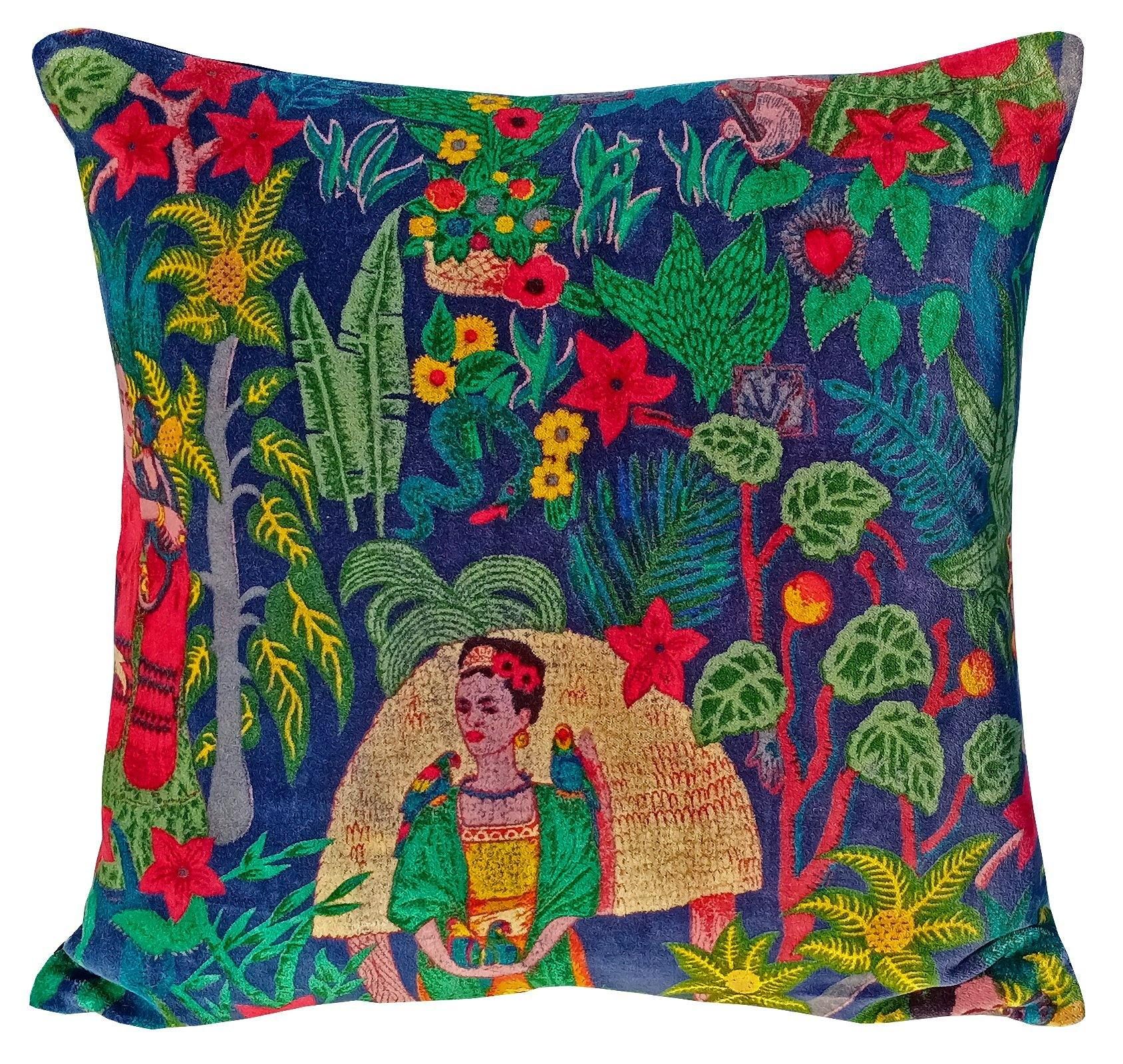 Frida Kahlo Velvet Cushion Cover-Navy Blue-12 x 12 inches / Plain Cotton Backing