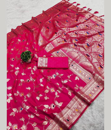 Vkaran Silk Woven Paithani Sarees With Unstitched Blouse Piece ( Rani )