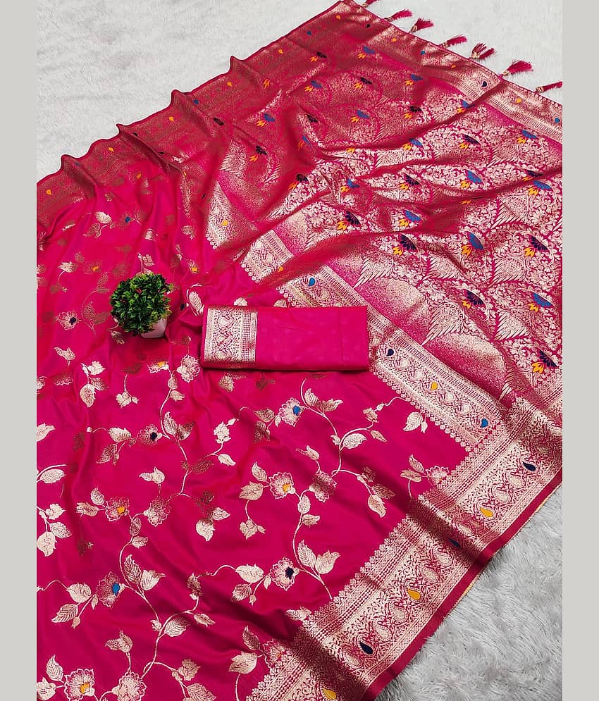 Vkaran Silk Woven Paithani Sarees With Unstitched Blouse Piece ( Rani )