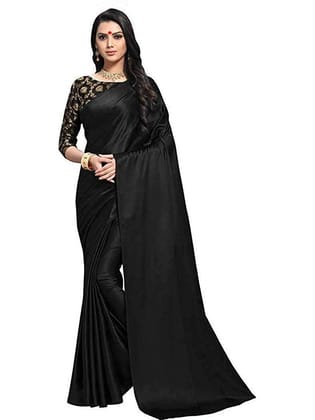 Generic Women's Satin Saree with Blouse (Black, 5 - 6 Mtrs)