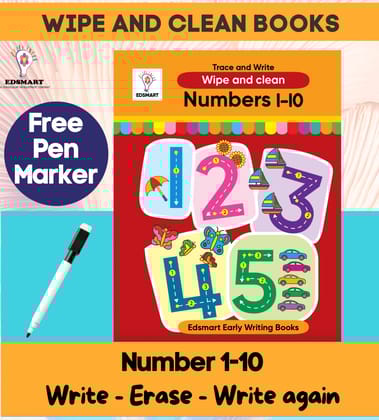 Edsmart Wipe and Clean: Reusable Number Tracing 1-10 Book | Best Pencil Control Tracing Book for Kids with FREE Pen Included: Children Pre writing books (Edsmart Children story books) [Paperback] [Jan 01, 2023] Edsmart Edu Services Pvt Ltd