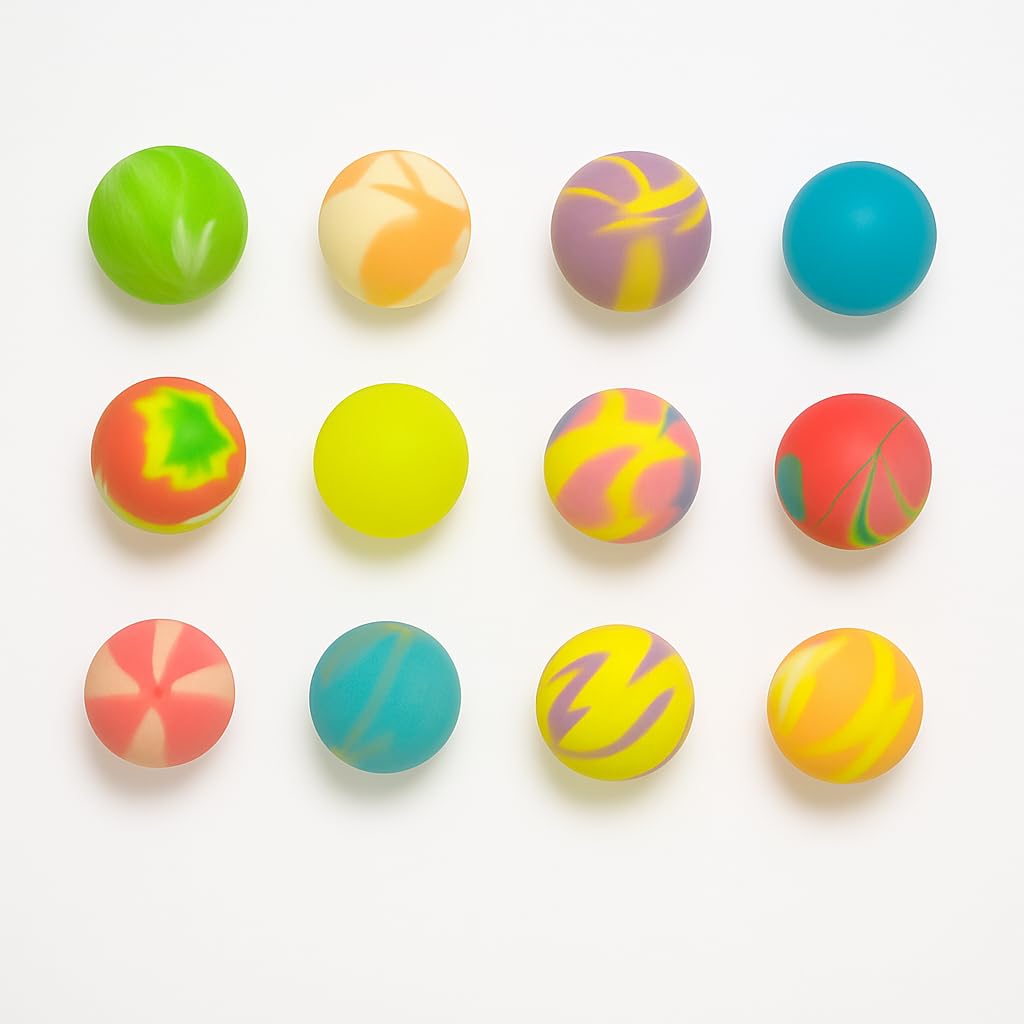 KARTHI7OCT STORE Mini Crazy Bouncing Balls (Pack of 12) � Approx. 30mm Multi-Design High-Bounce Rubber Balls for Pets (Dogs, Cats, Birds), Indoor/Outdoor Play, Party Favors & Stress Relief