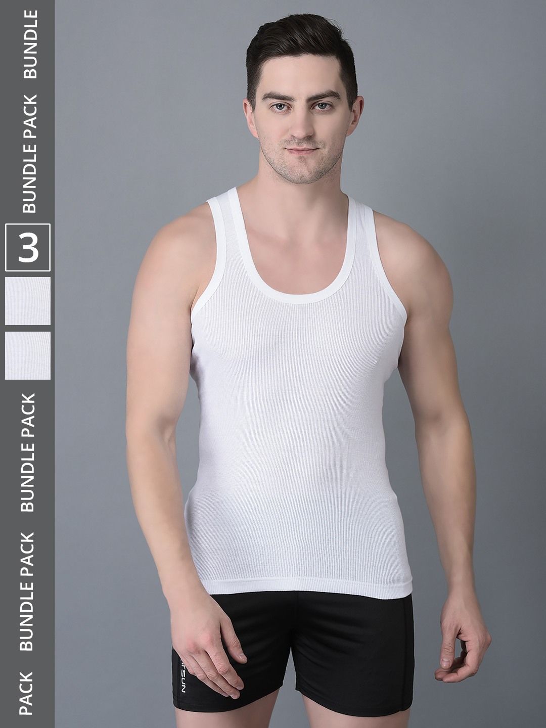 Men's White Pack of 3 Solid Combed Cotton Vest