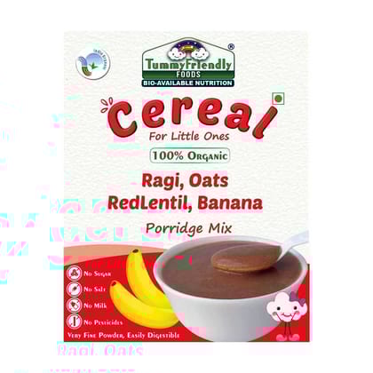 100% ORGANIC SPROUTED RAGI, OATS, RED LENTIL, BANANA PORRIDGE MIX - 200G 100% ORGANIC SPROUTED RAGI, OATS, RED LENTIL, BANANA PORRIDGE MIX - 200G