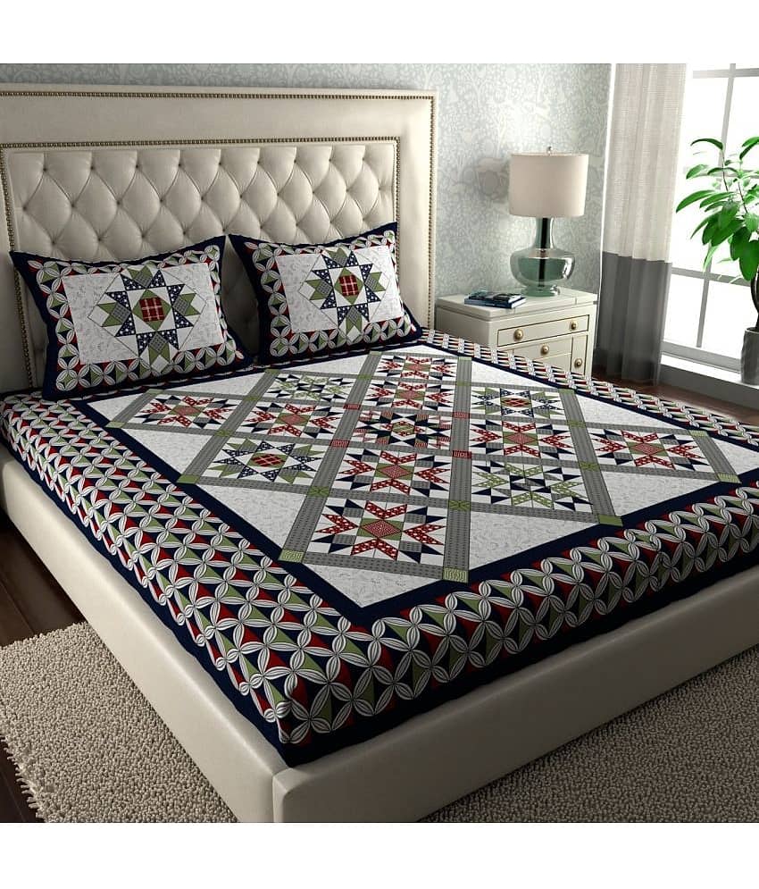 Cosito Cotton 1 Double Bedsheet with 2 Pillow Covers ( Blue )