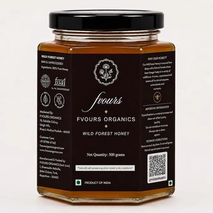 Favours Organics Wild Forest Honey 500g | Raw Unprocessed | No Added Sugar or Preservatives | 100% Pure Honey | Immunity Booster | Natural Forest Harvested Honey