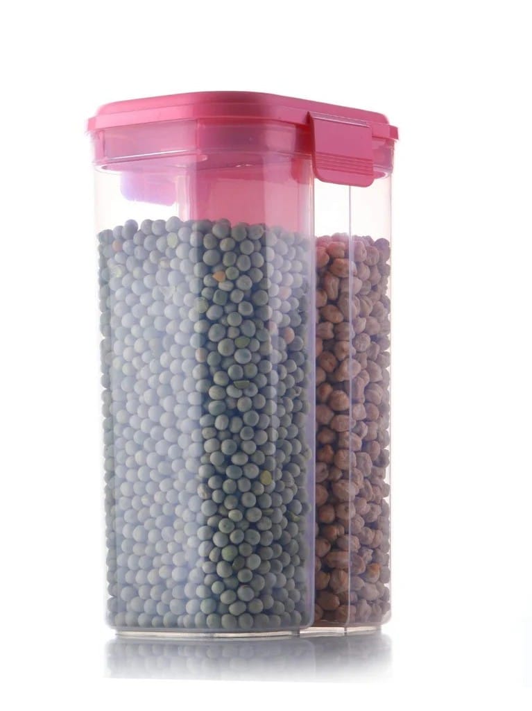 Plastic 2 Sections Air Tight Transparent Food Grain Cereal Storage Container