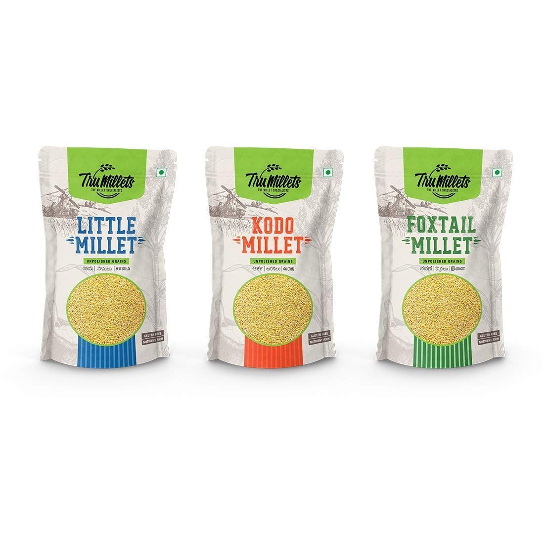 TruMillets Mixed Millet Combo of 3 (Little, Kodo & Foxtail Millet) -Each 500 gm