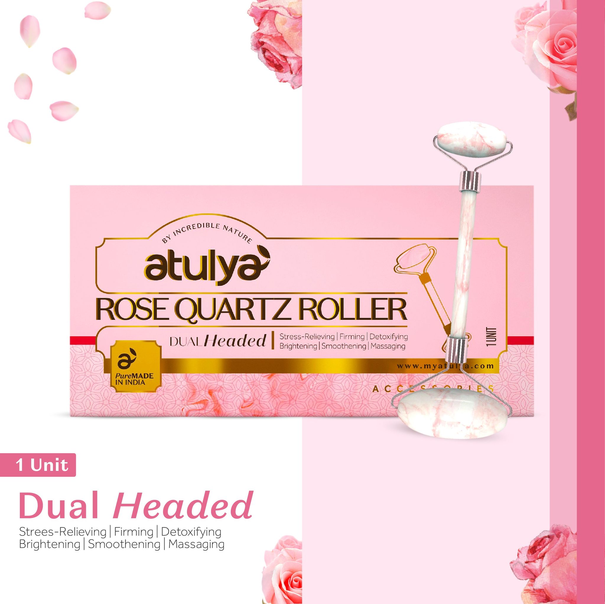 Atulya Rose Quartz Roller |Dual-headed | Massage and Stress Relieving
