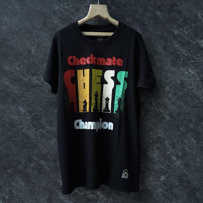 KUCHU Unisex Kids’ T-Shirt| Black Checkmate Digital Print | Soft Cotton-Modal Blend | Comfortable, Breathable & Stylish Casual Wear for Boys & Girls