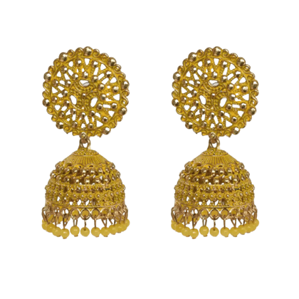 Ethnic Oxidised Jhumka Earrings for Women and Girls-Yellow