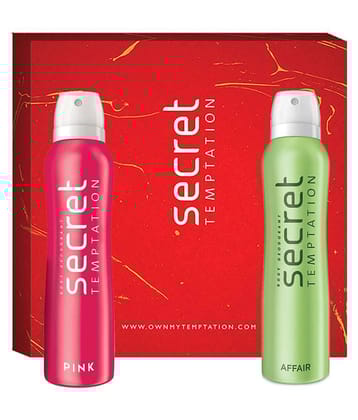 secret temptation Gift Box with Affair and Pink Deodorant, Pack of 2 (150ml each) Deodorant Spray - For Women (300 ml, Pack of 2)