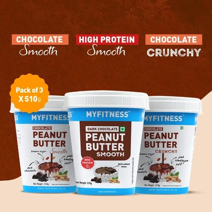 MYFITNESS Chocolate Combo 510gm: Chocolate Smooth, Chocolate Crunchy & Dark Chocolate Smooth