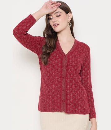 zigo Women Acro Wool V-Neck Cardigan ( Red )