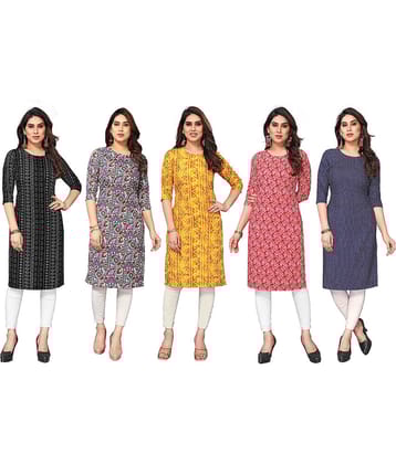 KETAKI FASHION Crepe Printed Straight Women's Kurti - Multicolor7 ( Pack of 5 )