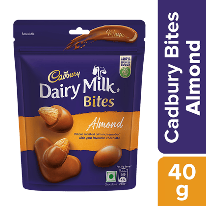 Cadbury Dairy Milk Dairy Milk Bites - Almonds, Roasted & Chocolate Coated, Rich & Luscious Dessert, 40 g