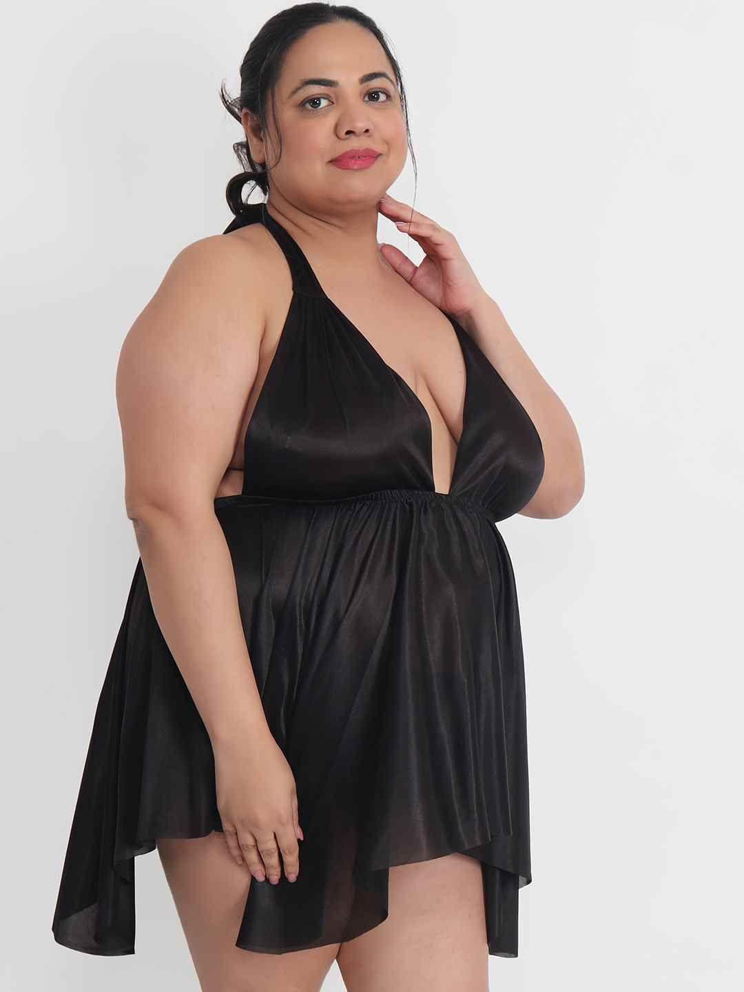 Klamotten Women's Plus Size Sexy Black Babydoll Dress for Honeymoon BB36K