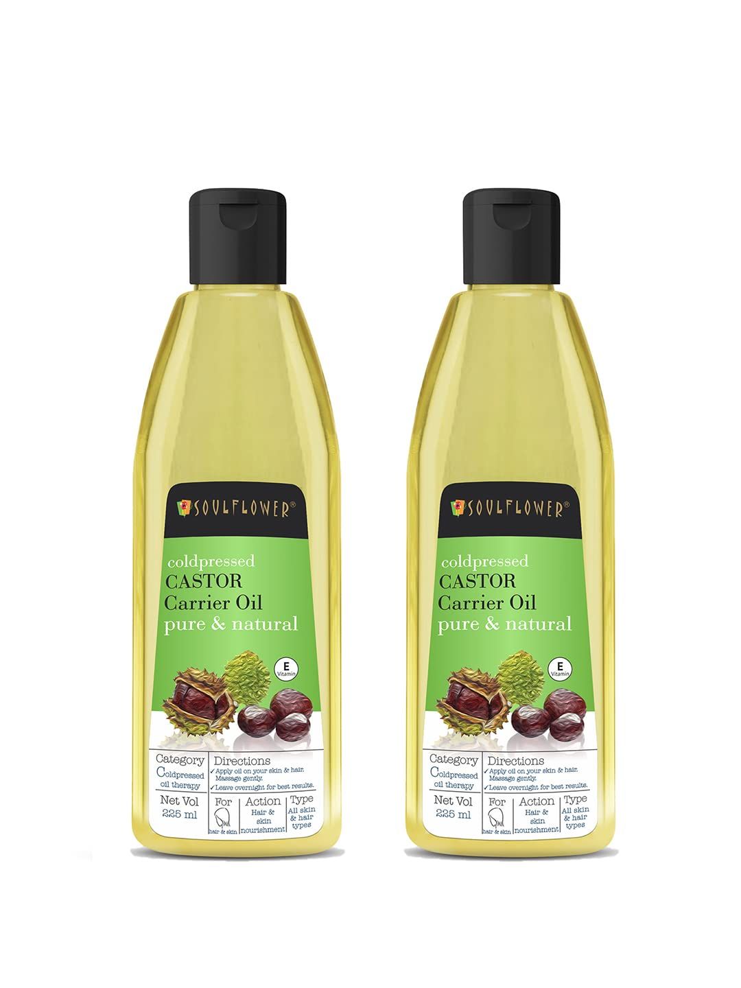 Soulflower Castor Oil for Hair Growth, Hair Fall Control, Moisturizing Skin, Nourishment |100% Pure & Natural Cold Pressed, Ecocert Cosmos Organic Certified Pack of 2 - 225ml Each Soulflower Castor Oil for Hair Growth, Hair Fall Control, Moisturizing Ski