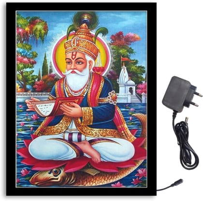 NOKKES Jhulelal Lal Mera Sai Ji Bedae Par Light Photo Frame 8X10 inch Led Light photo Frame With Light Adaptor Led Light Photo Frame Black Color Photo Frame_AQW159