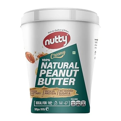 Nutty Natural Peanut Butter Creamy | Unsweetened | Gluten & Cholesterol Free | Vegan  (510 g)