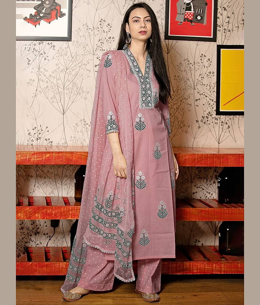 YAGNIK FASHION Women Rayon Self Design A-line Kurti With Pants ( Purple )