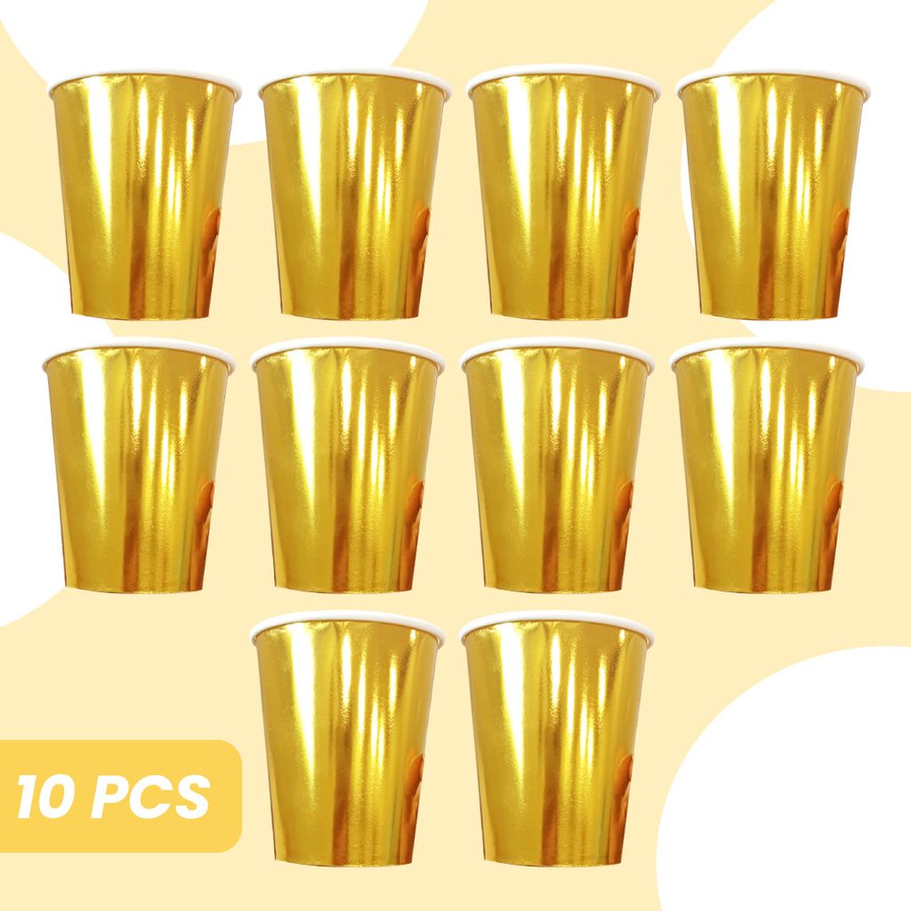 Golden Paper Party Cups - 250ML - 10PC - Party and Festive Needs | Buy online on ZillyBuy