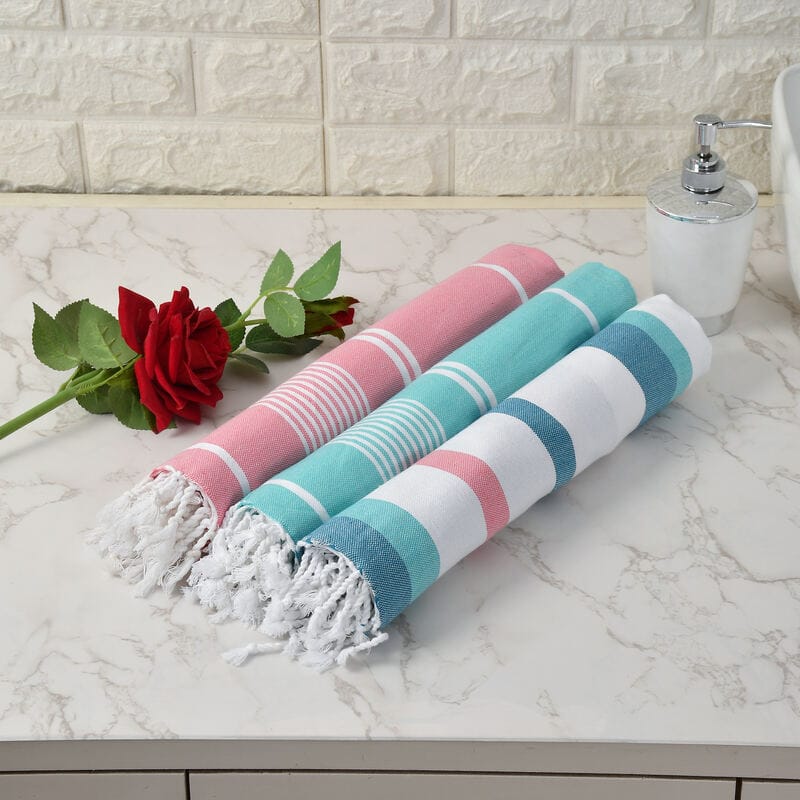Furnofy Cotton 250 GSM Bath Towel Set Pink, Blue, Multicolor (Pack Of 3)