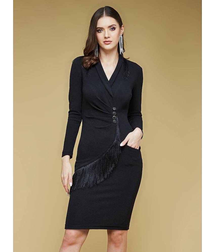 Life with Pockets Women Polyester Solid Bodycon Dress ( Black )