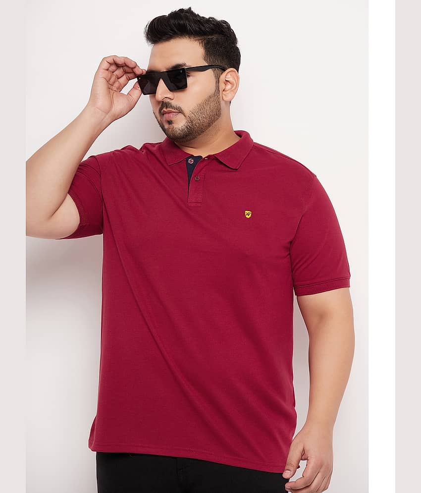 XFOX Pack of 1 Cotton Blend Regular Fit Solid Half Sleeves Men's Polo T Shirt ( Burgundy )