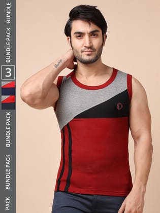 Men's Assorted Pack of 3 Solid Combed Cotton Racerback Styled Gym Vest