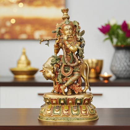 Brass Krishna With Cow Big Idol (BSMAS690 B)