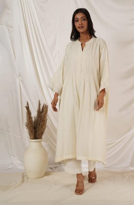 Off White Pintuck Kaftan Coord Set-XL