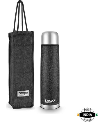 Pexpo 750ml 24 Hrs Hot and Cold Flask with Jute-bag, Flamingo Vacuum insulated Bottle (Pack of 1, Black)