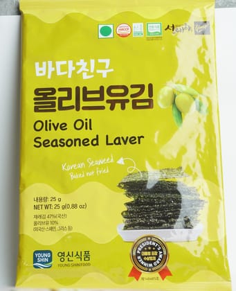 Shangi Olive Oil Seasoned Laver Snack (25g) | Roasted Seaweed Sheets | Keto & Vegan Friendly