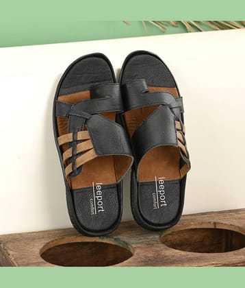 Leeport - Black Men's Leather Slipper