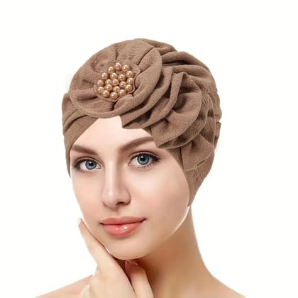 Elegant Embossed Flower Turban Hat Solid Color Head Scarf