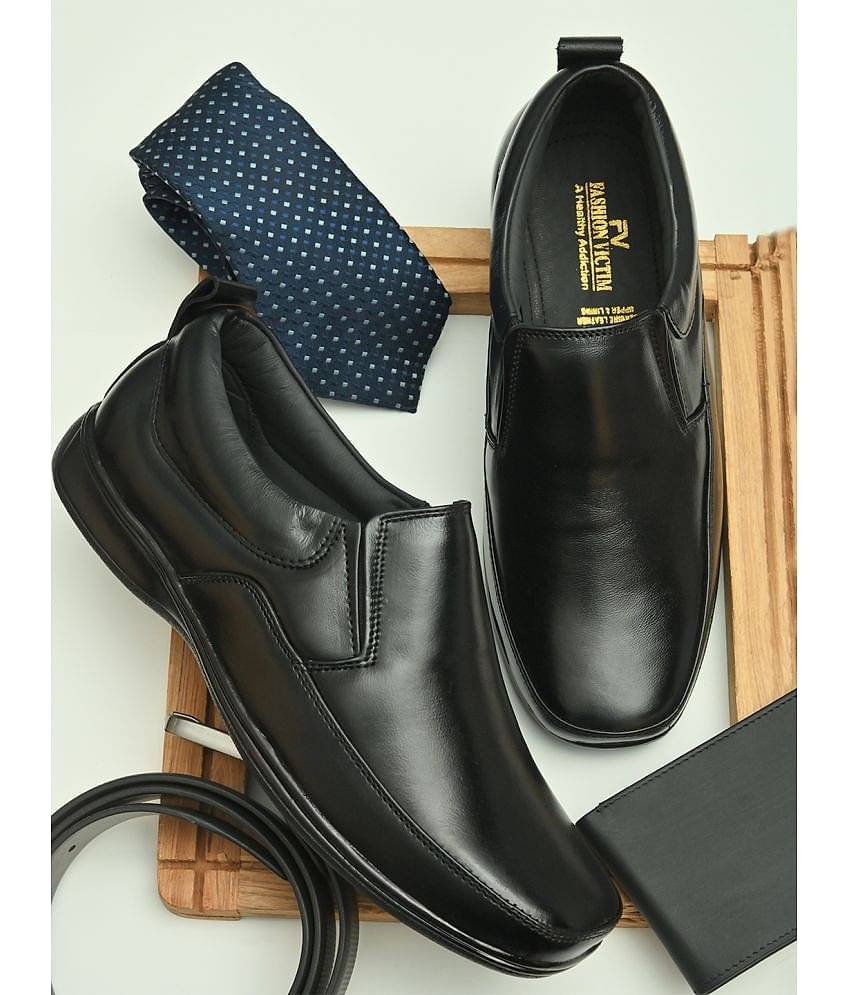 Fashion Victim Slip On Genuine Leather Black Formal Shoes