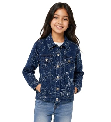 Girl's Denim Washed Flutter Jacket with Crinkle (Blue, 6-7-Yrs)-PID66055