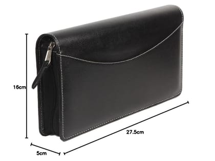 Sukeshcraft Multiple Cheque Book Holder | Holds Upto 8 Cheque Books, 2 SD Card Slots, 1 Pin-Sim Slot, 14 Credit/Debit Card Slots with Matching Zipper (Rexine - Lamba Black)