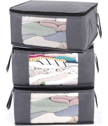 SH NASIMA Set of 3 Underbed Storage Bag, Storage Organizer, Blanket Cover with Front Handle - (Full Grey)