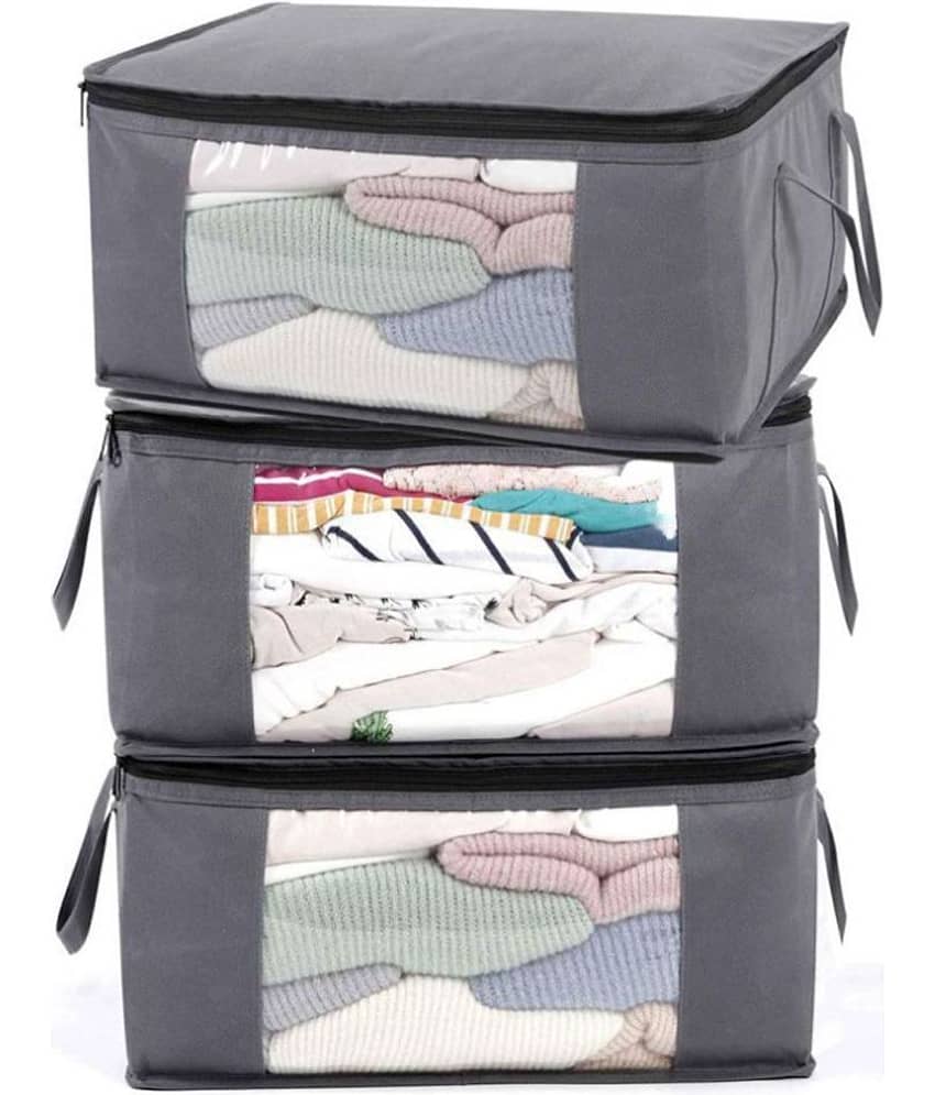 SH NASIMA Set of 3 Underbed Storage Bag, Storage Organizer, Blanket Cover with Front Handle - (Full Grey)