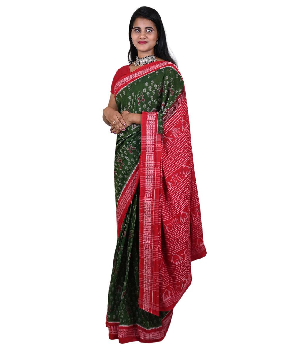 Olive red colour handwoven cotton saree