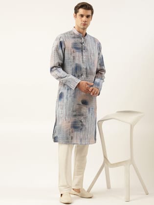 Blue Printed Kurta Set-S/38 / Kurta Churidaar Set