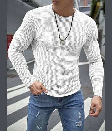 Eyebogler Men Cotton Blend Regular Fit Self Design T-Shirt ( White )